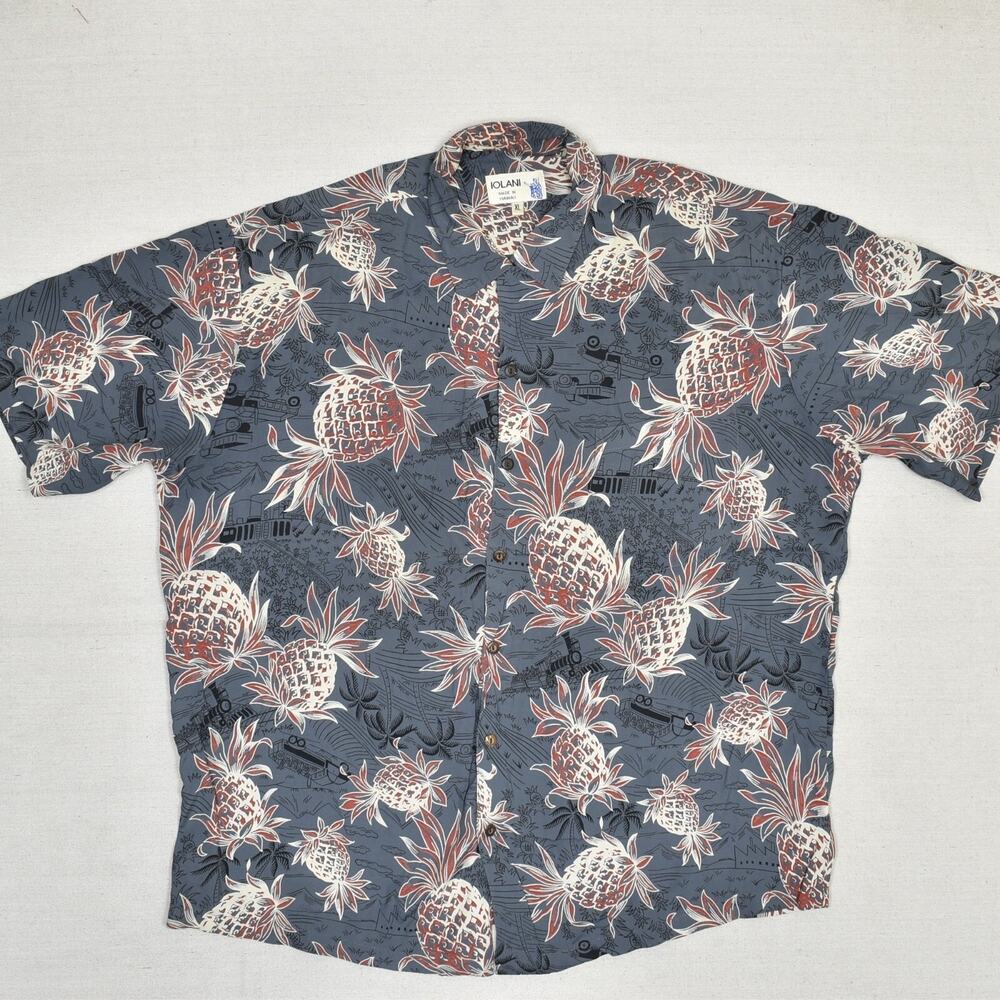 Iolani Men Button Down Shirt Hawaiian Tropical Rayon Multicolor Size XL USA